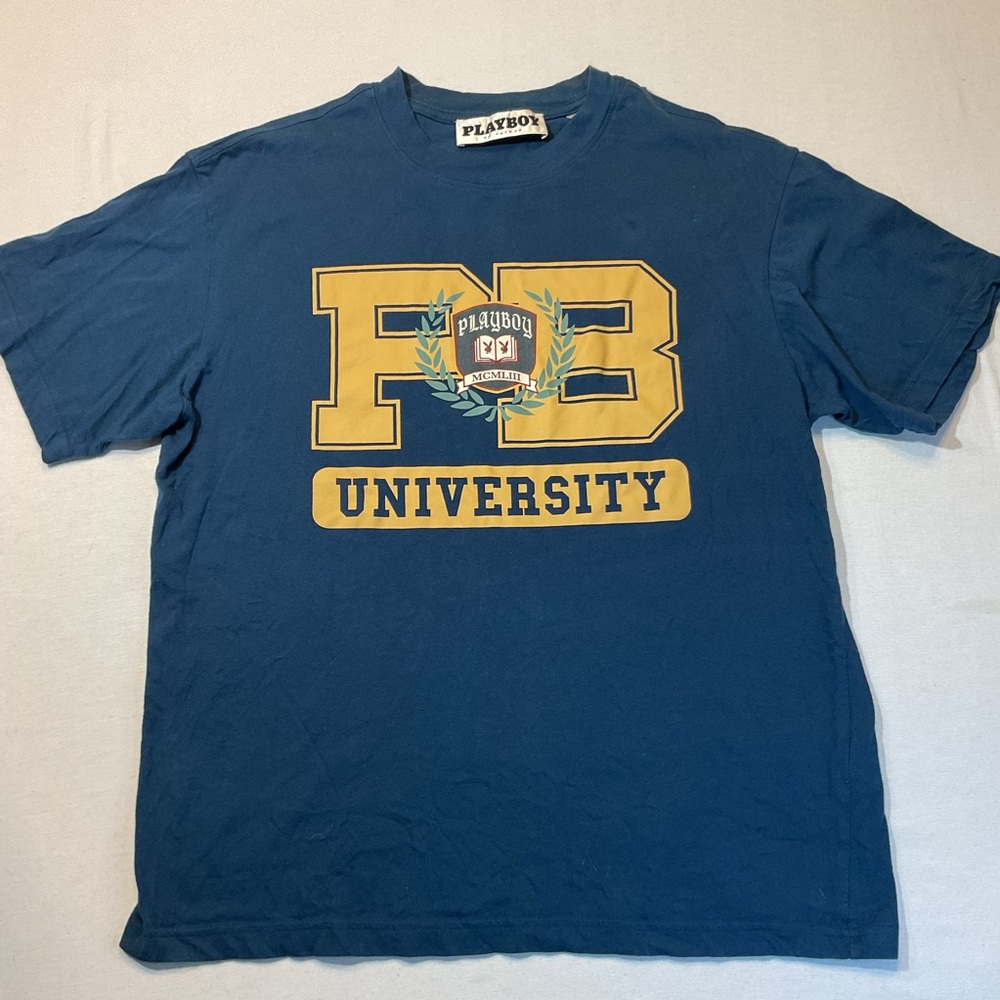 PacSun Playboy University Navy T-Shirt PB, Size Med Casual Retro Vintage Classic